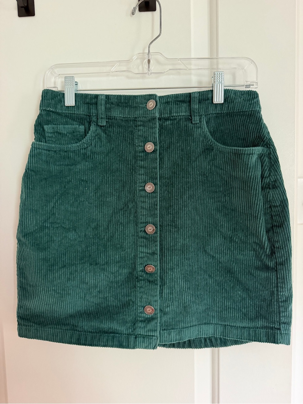 Hollister Forest Green Corduroy Button-Front High Rise Skirt